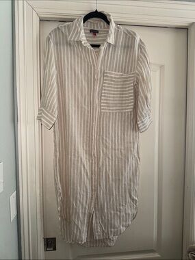 VINCE CAMUTO LINEN STRIPE SHIRT DRESS XS